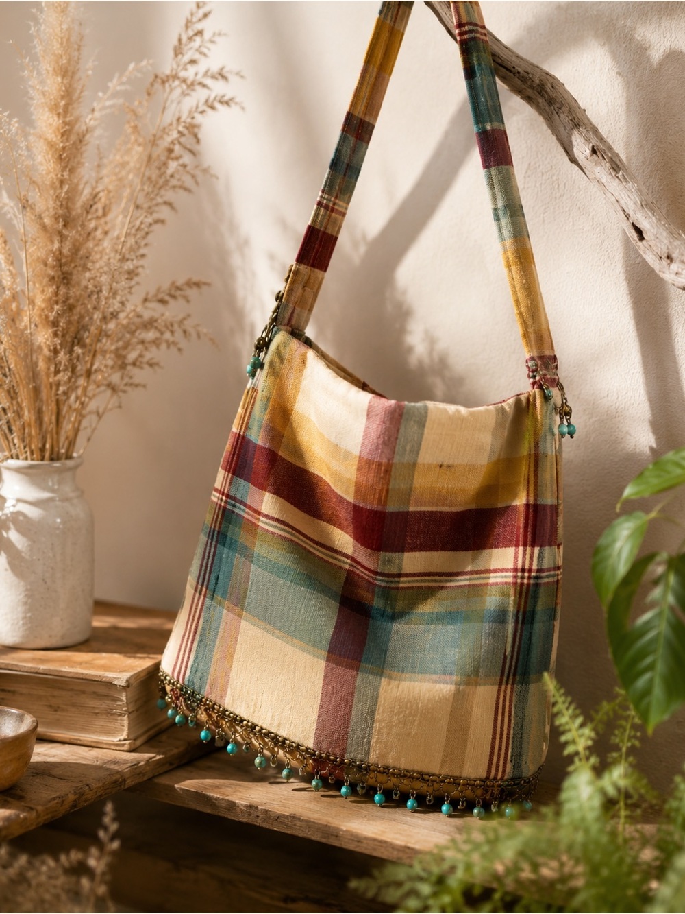 Eye Candy Plaid Shoulder Bag in Mustard, Teal & Burgundy